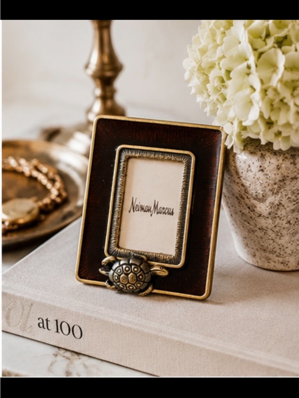 Neiman Marcus Burgundy and Gold Turtle Accent Mini Picture Frame